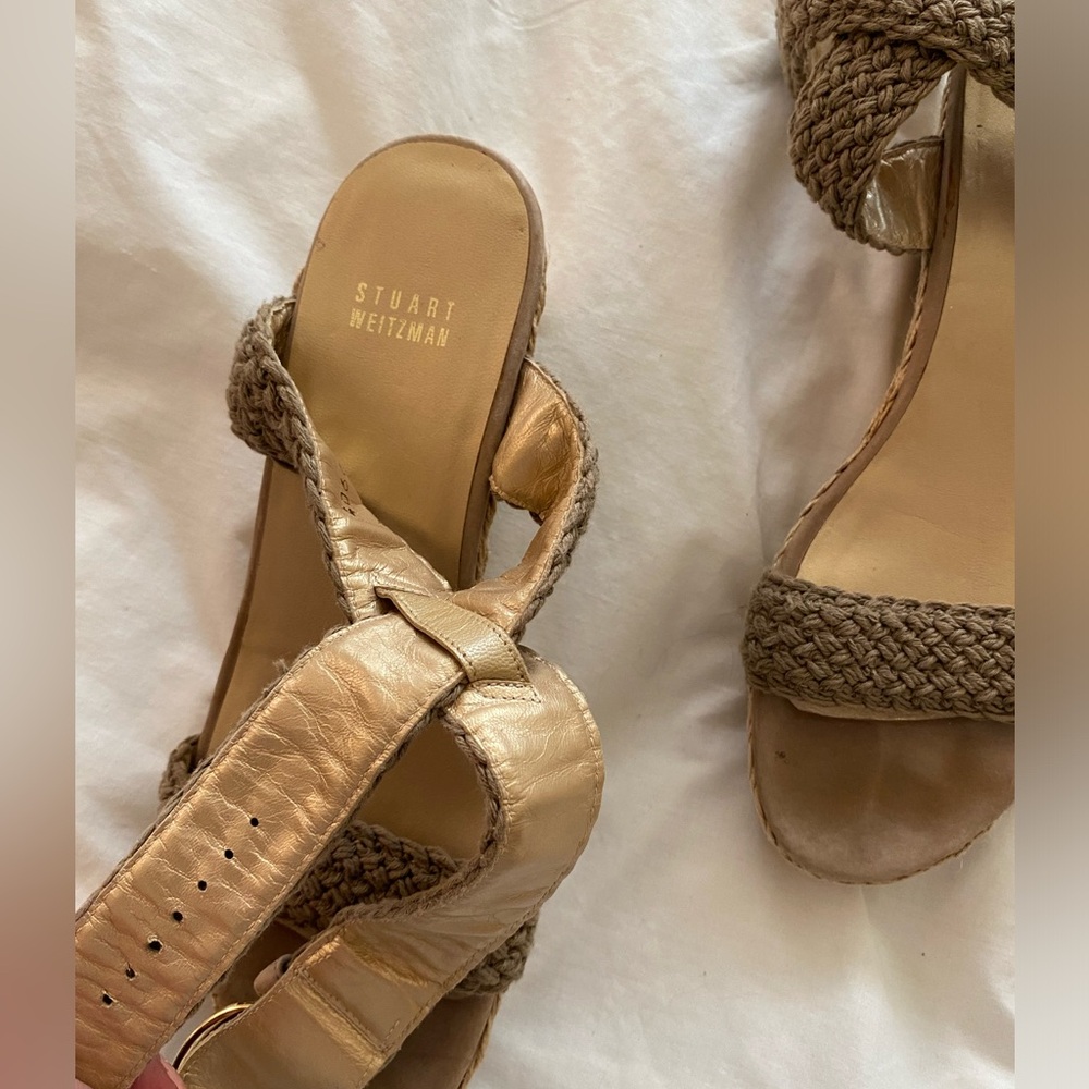 Stuart Weitzman Tan Espadrille Wedge Sandals - Picture 9 of 13